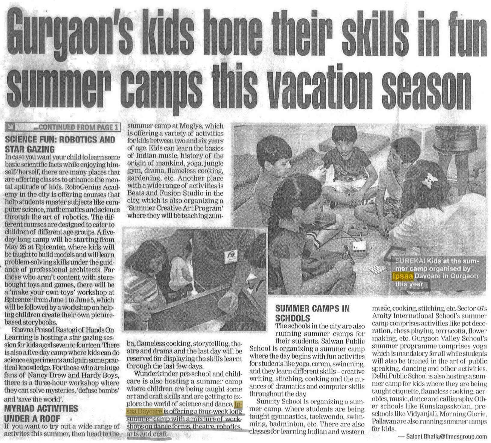 gurgaon’s kids hone their skills in fun summer camps this vacation season
